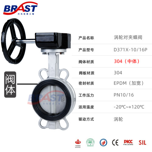 H涡轮对夹不锈钢蝶阀D371X-10/16P 不锈钢体 304板 EPDM阀座 - 图0