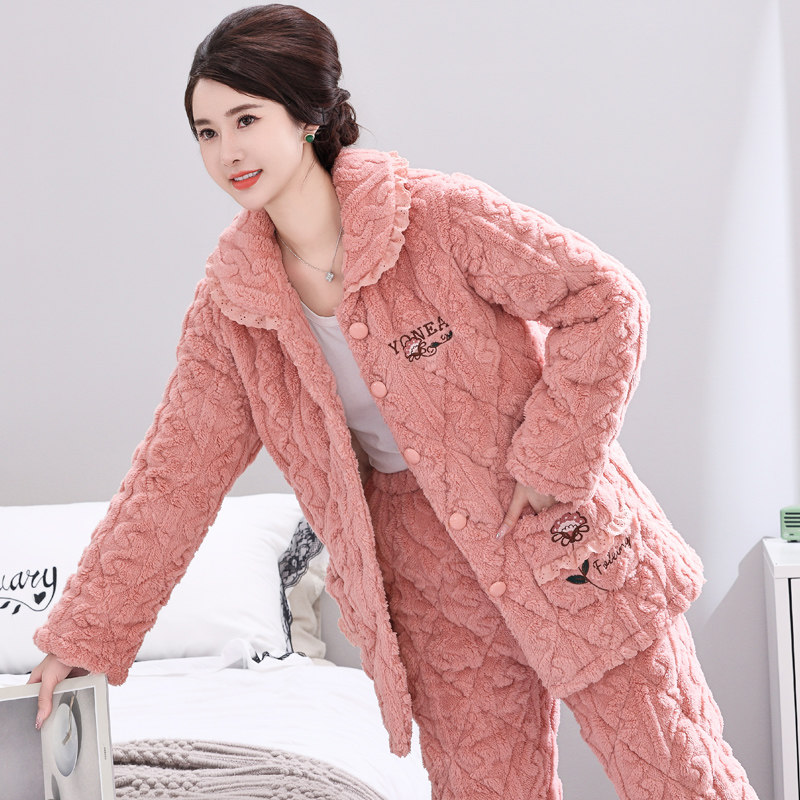 2025年新款秋冬季珊瑚绒睡衣中老年女士加厚加绒三层夹棉妈妈套装,淘宝优惠券,粉丝福利购,淘宝优惠卷