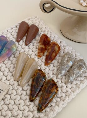 韩版气质优雅幻彩色醋酸贴片发夹边夹几何三角形刘海夹鸭嘴夹新款