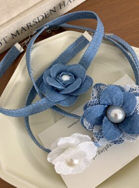 【蜜桃茶】温柔蓝闺 牛仔蕾丝花朵choker颈带脖子项圈锁骨链配饰