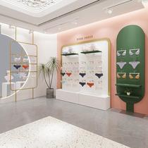 Lingerie Shop Middle Island Leaning Against Wall Bra Display Cabinet Display Rack Upper Wall Hanger show shelves Underwear Underpants Show shelves