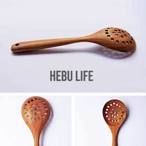 (Leaking Hole Wooden Spoon) Thai Natural Teak Wood Long Handle Leaking Spoon Day Style Kitchenware Hot Pot Spoons Solid Wood Soup Spoon Home