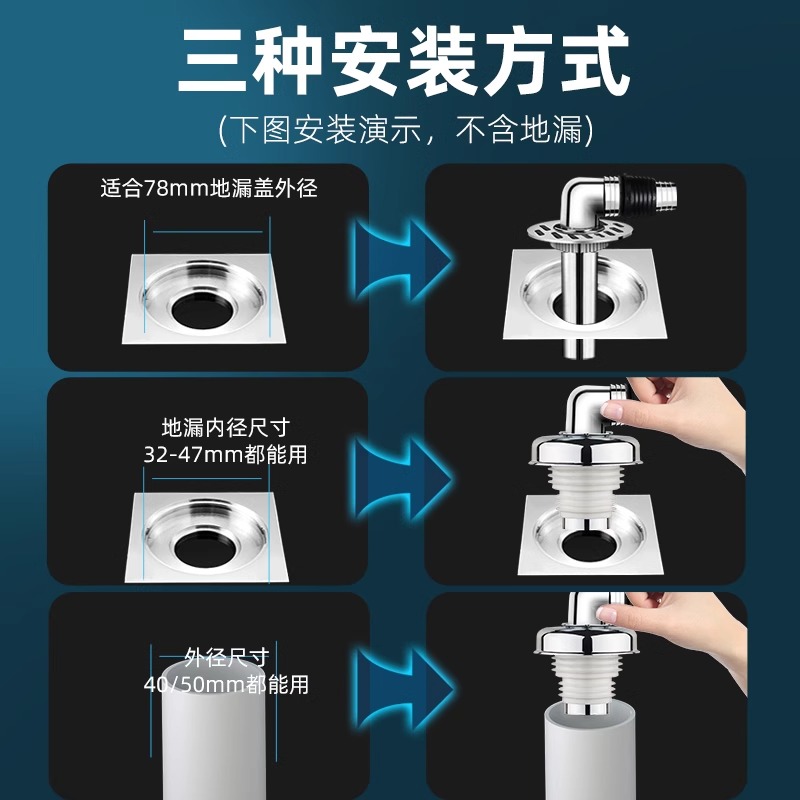 洗衣机下水管地漏接头排水管道专用对接器防臭防溢水下水管三头通 - 图2