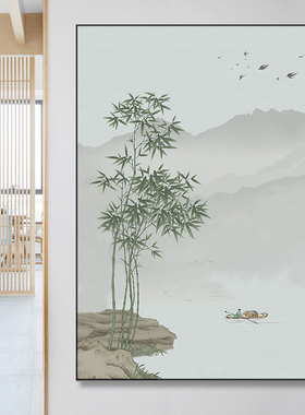网红新中式禅意山茶水画纯手绘油画客背景墙装饰画厅入户玄关室挂