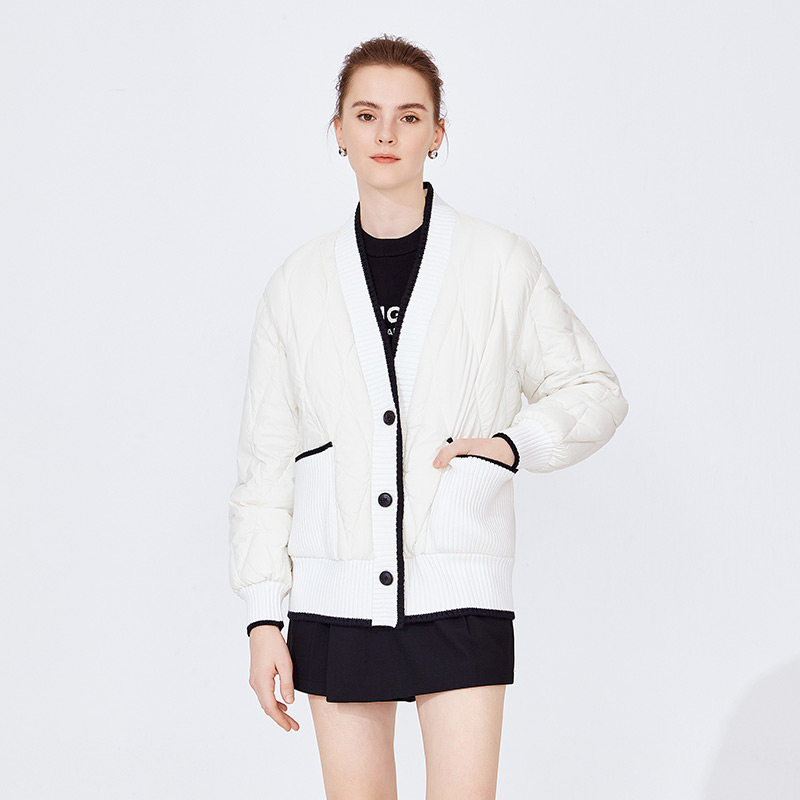 Navigare意大利小帆船白色保暖短款羽绒服女冬季休闲v领开衫外套,淘宝优惠券,粉丝福利购,淘宝优惠卷