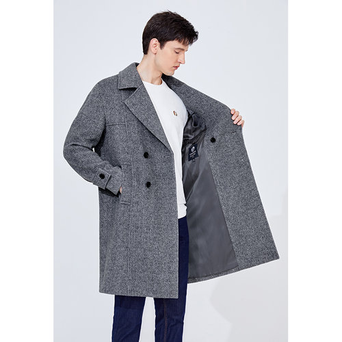 [羊毛]Navigare意大利小帆船灰色休闲外套男春季中长款毛呢大衣 - 图1