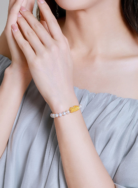 梦金园铜钱貔貅黄金转运珠手串