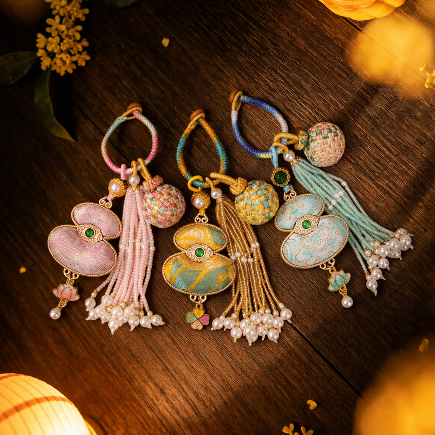 Song Jin Cui Beads Gourd Rice Beads Tassel Ring Buckle Bag