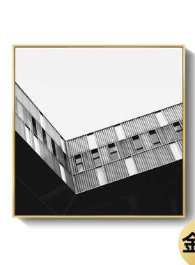 简约现代客厅挂画工业风橙色建筑空间公寓L酒店民宿方形艺术装饰