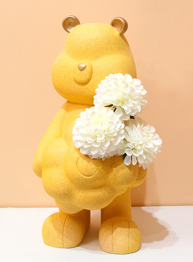 创意爆米花云朵磨砂天使熊捧花客厅桌面摆件抱花熊玄关酒架装饰品