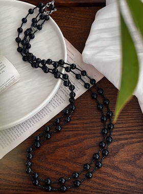 黑玛瑙满天星长款叠戴项链