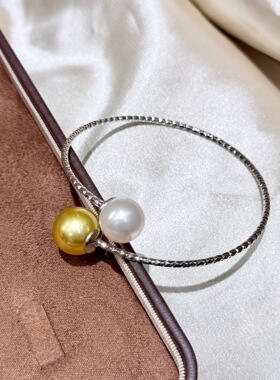 双色珍珠手链女轻奢小众设计感手饰车花管双珠开口手镯手饰配饰