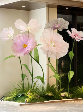 大型粉紫色仿真花艺造景背景装饰