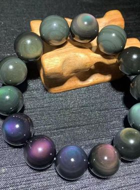 天然双彩虹眼黑曜石手链金曜石银曜石男女情侣水晶本命年手串