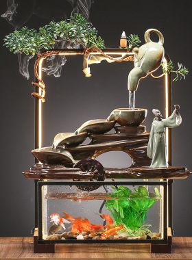 大师艺术高端新中式流水器鱼缸景观摆件装饰客厅开业礼品