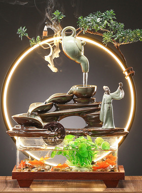 大师艺术高端新中式流水器鱼缸景观摆件装饰客厅开业礼品