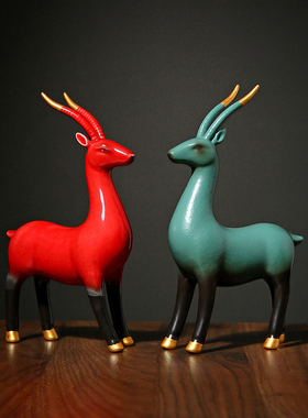 陶瓷珍藏版三羊开泰补角风水摆件客厅酒柜家装饰品办公室开业乔迁