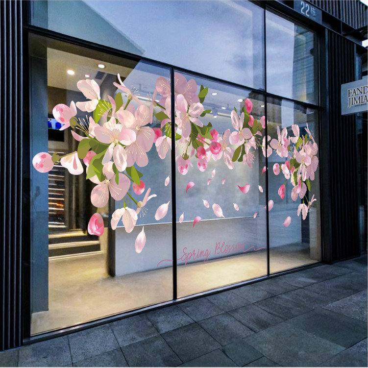 中国风海棠花樱花桃花玻璃门静电贴纸套装橱窗门窗花橱窗玻璃贴纸,淘宝优惠券,粉丝福利购,淘宝优惠卷