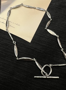 时尚小众设计气质银色柳叶链条项链女冷淡风个性简约洋气锁骨链潮