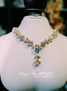 小众欧式奢华大气晚礼服婚纱晚宴配饰超仙新娘项链耳环套装韩式女