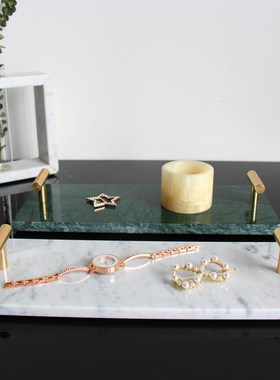 轻奢天然大理石托盘客厅茶几桌面整理托盘香薰置物盘样板间摆件