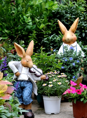 极速田园氧化镁户外园艺花园阳台庭院蓝色做O旧大兔子花盆小提琴