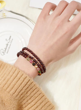 极速GObNMCEAN巴西酒红石榴石手錬女三圈本命年水晶手串饰品送女