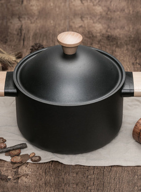极速样板间定制家居新中式厨房黑色原木手柄O精铁炒锅平底汤锅设