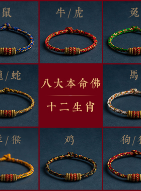 新品十二生肖g八大守护手绳手工编织男女简约手链龙年本命年红绳