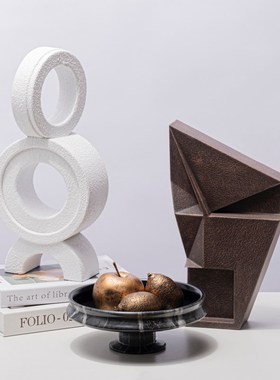 现代北欧创意几何圆环仿木纹饰品软装样板房收纳果盘Y花瓶花器摆