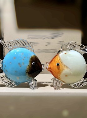 琉璃玻璃鱼创意客厅摆件家u居饰品餐桌现代软装玄关酒柜电视柜摆