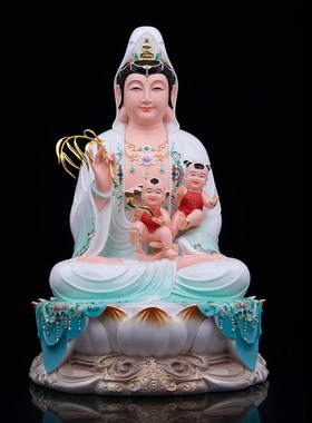 了凡居送子观音菩萨佛像家用供奉中式汉H白玉树脂龙凤送子娘娘摆