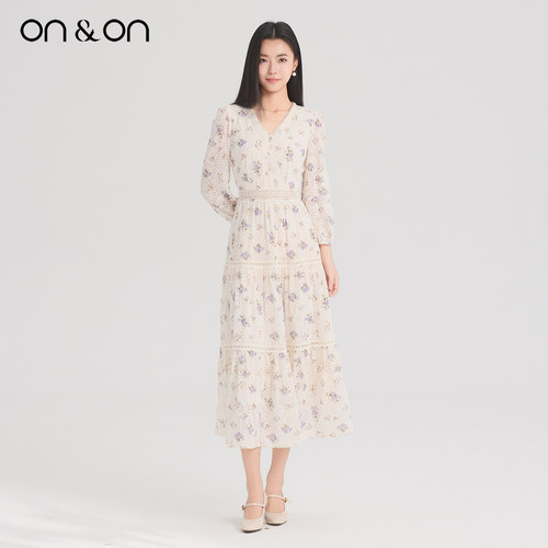 ON＆ON/安乃安2026春季新款韩系V领碎花优雅繁花意趣风连衣裙女 - 图2