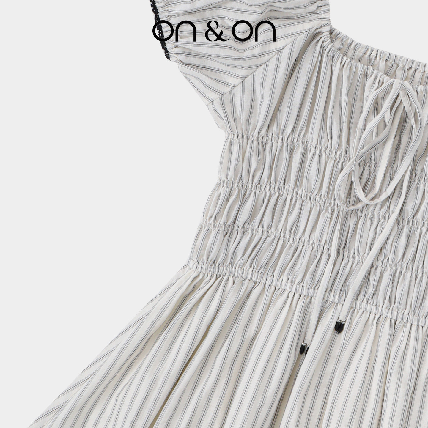 ON＆ON/安乃安2025夏季新款法式复古竖条纹撞色刺绣减龄连衣裙,淘宝优惠券,粉丝福利购,淘宝优惠卷