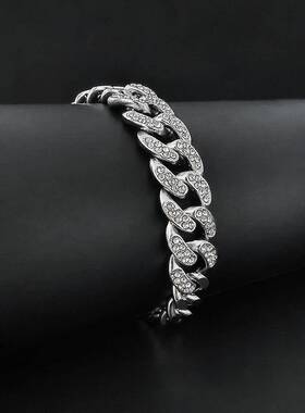 欧美时尚点钻古巴手链男高街嘻哈美式ins风粗链子不掉色手饰s7419