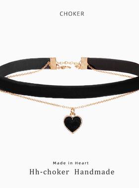 红色爱心双层锁骨链choker女高级设计感小众脖颈链敬酒服项链配饰