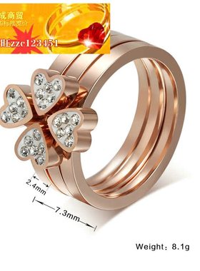 极速外贸饰品韩版首饰玫瑰金四y颗爱心黏钻戒指钛钢饰品外贸ring