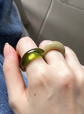 极速HUANZHI 2020 New Koreanw Ins Vintage Resin Green Geometr