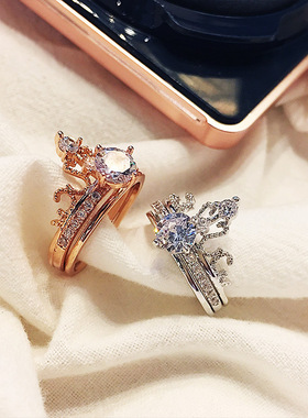 极速纯银抖音同款网m红戒指女二合一戒指可拆卸皇冠女王王冠双层