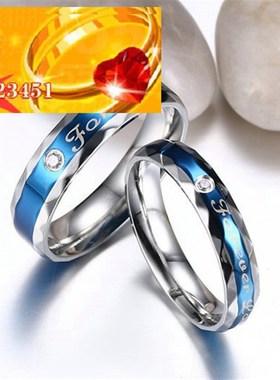 极速新款手饰钛钢锆n石间蓝情侣戒指韩版镭射英文情侣戒指ring