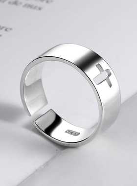 极速欧美风ins极简镀银十字架戒B指女日韩网红轻奢开口戒指食指戒