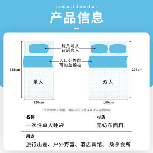 极速诺兰森迪旅行一次性睡袋隔脏睡袋卧铺免洗牀单Q被罩单人款120 - 图1