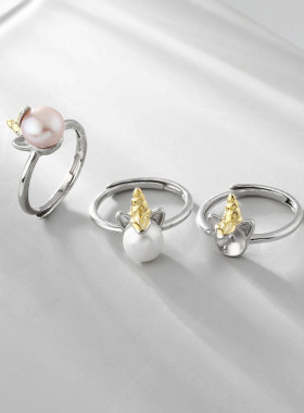 极速心照不宣韩版设计个性珍珠戒指女潮人开口戒指空T托Jewelry