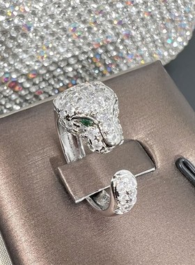 极速动物豹子戒指j 气质狂野豹子头镀银铜戒指女士 时尚微镶戒指