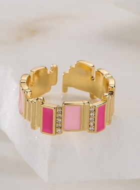 极速澳古a 跨境 铜镀真金戒指女设计感小众锆石滴油几何开口戒指