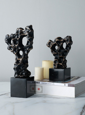 极速抽象创意新中式太湖石摆件样板间书房书柜O茶几电视柜酒店软