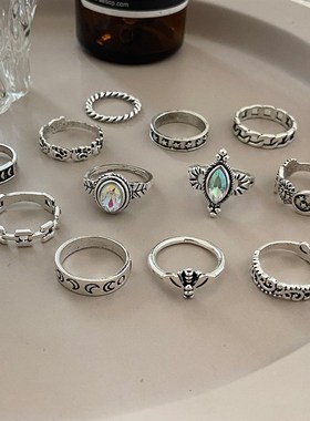 极速15pcs set Diamond love rings womenQ女士复古镂空镶钻戒指1