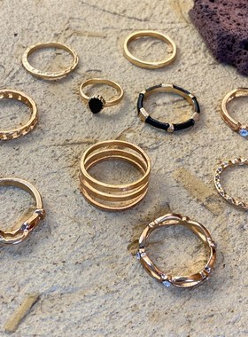 极速Ring set 10 Piece SetC rings复古镂空黑色关节戒指组套10件