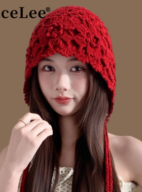 FaceLee日本设计师联名款秋冬季手工编织女立体花朵时尚保暖针织