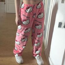 Sanrio Anime Cartoon Hello Kitty Coral Fleece Pajama Pants S